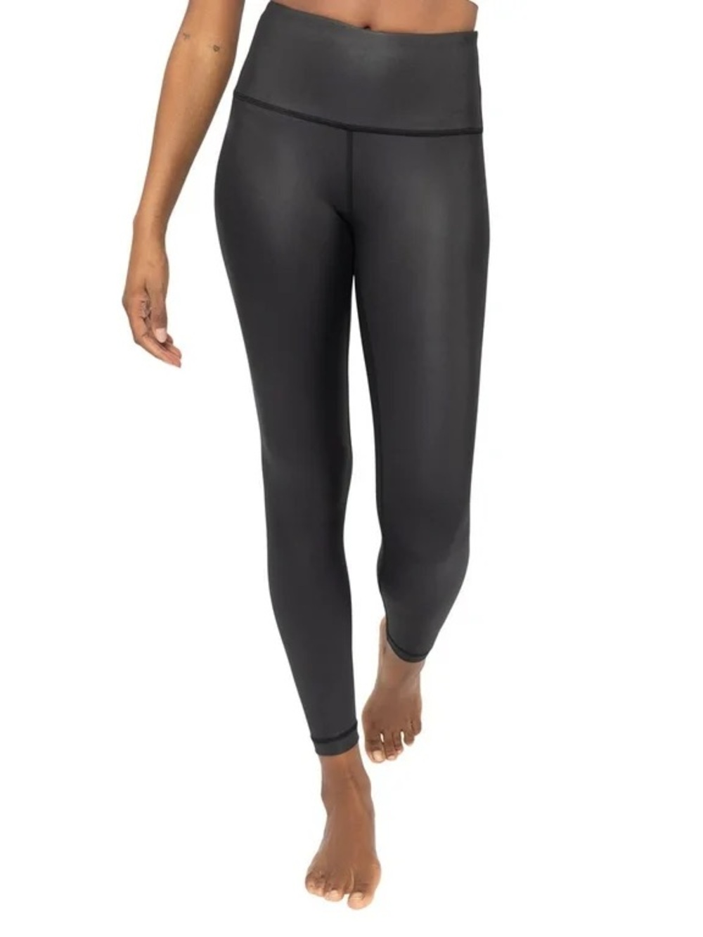Faux Leather High Waist Ankle Leggings in Black Cire
